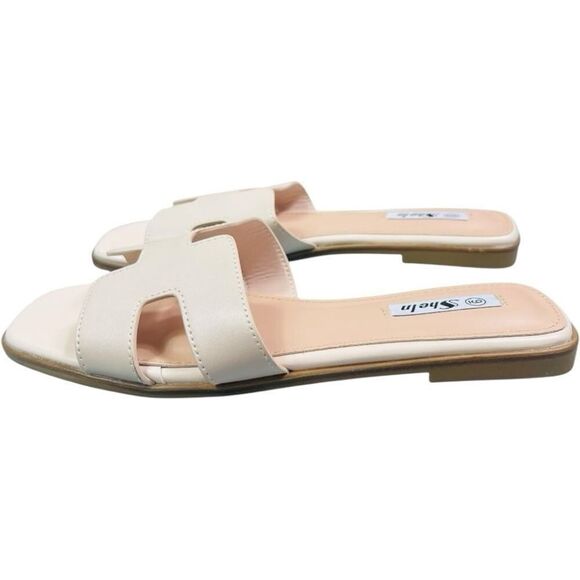 Cream H-Cutout Faux Leather Slide Sandals - Picture 7 of 7